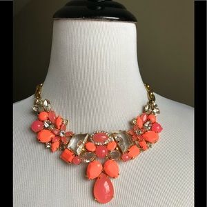J.Crew Coral and White Chrystal Statement Necklace